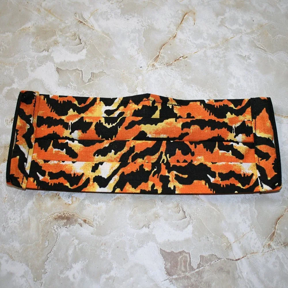 HAND CRAFTED Face Mask Tiger Animal Adult Cloth Fabric Print - Pocket Style